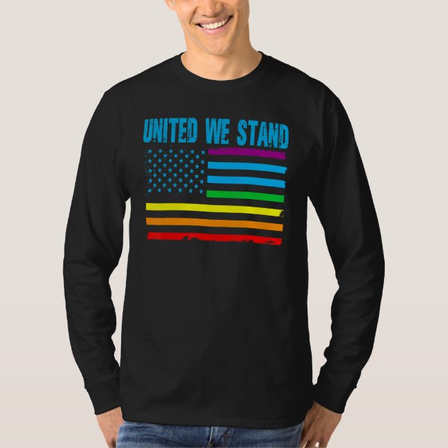 Camiseta United We Stand Proud LGBT Rainbow Pride US Americ (Frente)