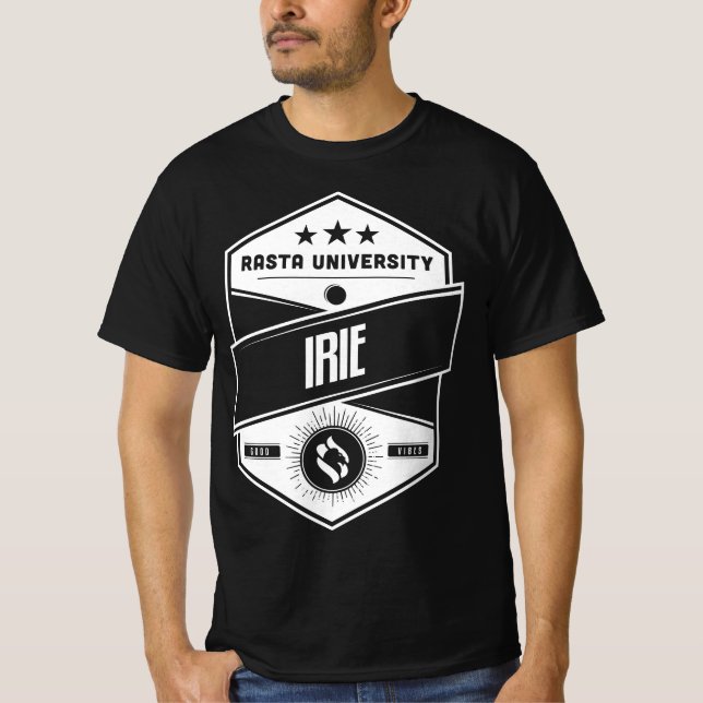 Camiseta Universidade Rasta Irie Good Vibes Reggae (Frente)