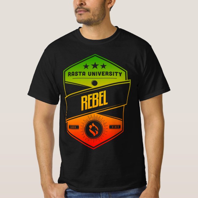Camiseta Universidade Rasta Rebel Good Vibes Rasta Reggae (Frente)