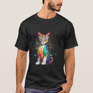 Camiseta Universo de Arte Colorido do Gato Arco-Íris para G