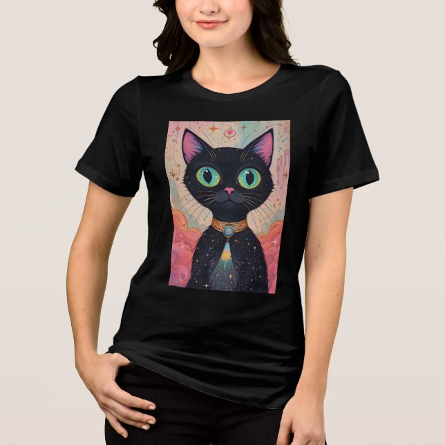 Camiseta Universo de Gato Negro Cósmico e Futuro Atômico (Frente)