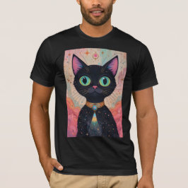 Camiseta Universo de Gato Negro Cósmico e Futuro Atômico
