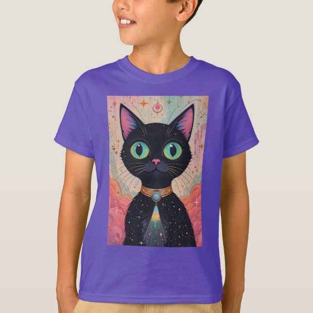 Camiseta Universo de Gato Negro Cósmico e Futuro Atômico (Frente)