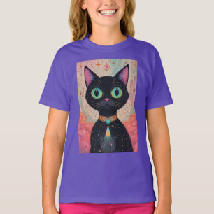 Camiseta Universo de Gato Preto Cósmico Futurista Atômico