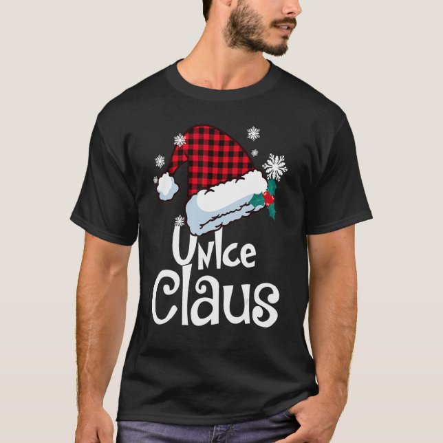 Camiseta Unlce Claus Santa Hat Buffalo Plaid Red Christmas  (Frente)