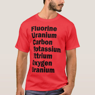 Camiseta urânio fluorado carboneto potássio ítrio oxigênio