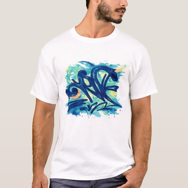 Camiseta Urban Graffiti Splash – Blue & Teal Street Art  (Frente)