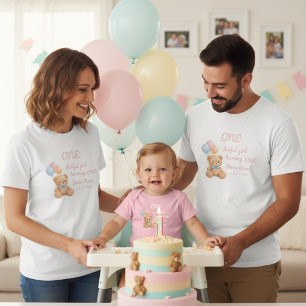 Camiseta Ursa de Aquarela Rosa Aniversário de 1 ano da Meni