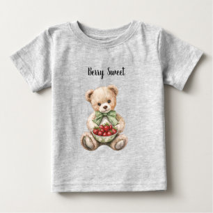 Camiseta Ursa de pelúcia Arroz Doce Morangos Vermelhos Arco