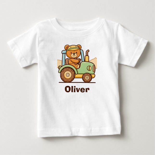 Camiseta Ursa de pelúcia fofa dirigindo trator verde (Frente)