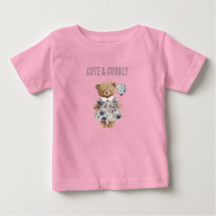 Camiseta Ursa de pelúcia fofa em vestido floral azul