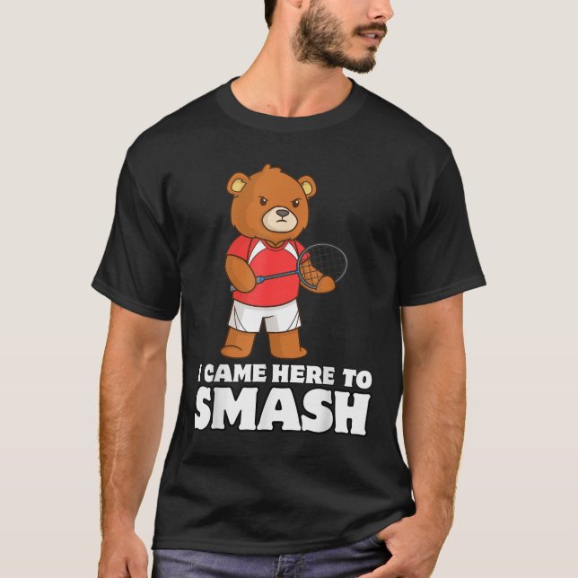 Camiseta Ursa Jogadora Competitiva de Badminton Engraçada S (Frente)