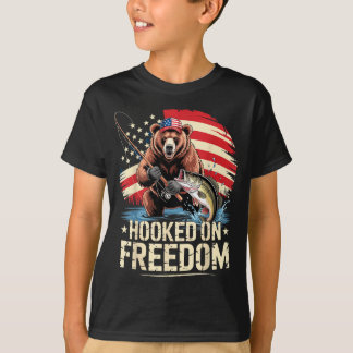 Camiseta Ursa patriótica viciada em liberdade pescando amer