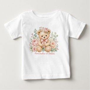 Camiseta Ursa Teddy aquarela fofa coroa floral rosa persona