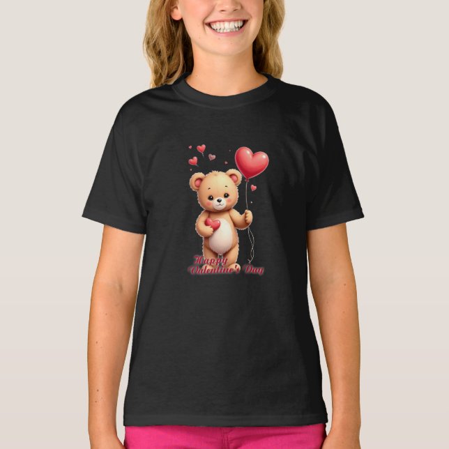 Camiseta Ursa Teddy Fofa com Coração – Feliz Dia dos Namora (Frente)