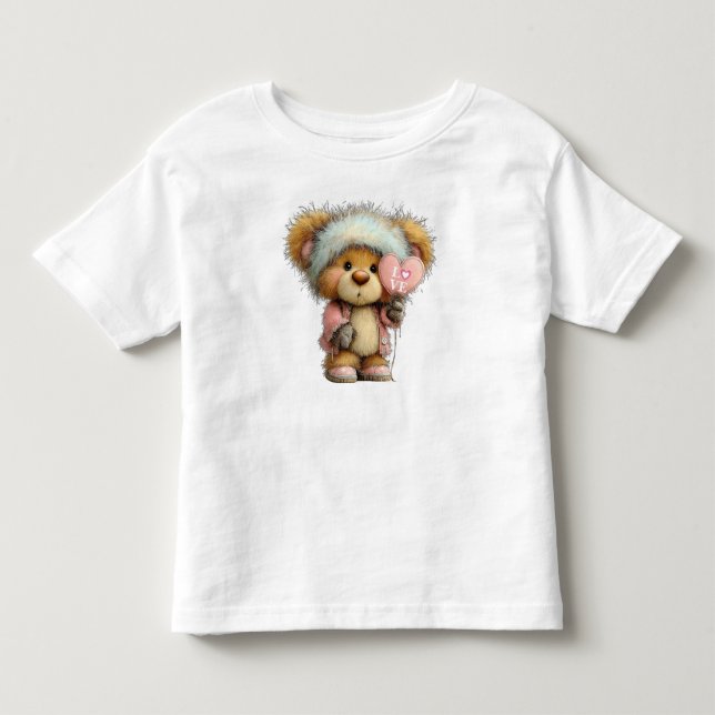 Camiseta Ursa Teddy Fofa e Felpuda com Chapéu de Inverno (Frente)