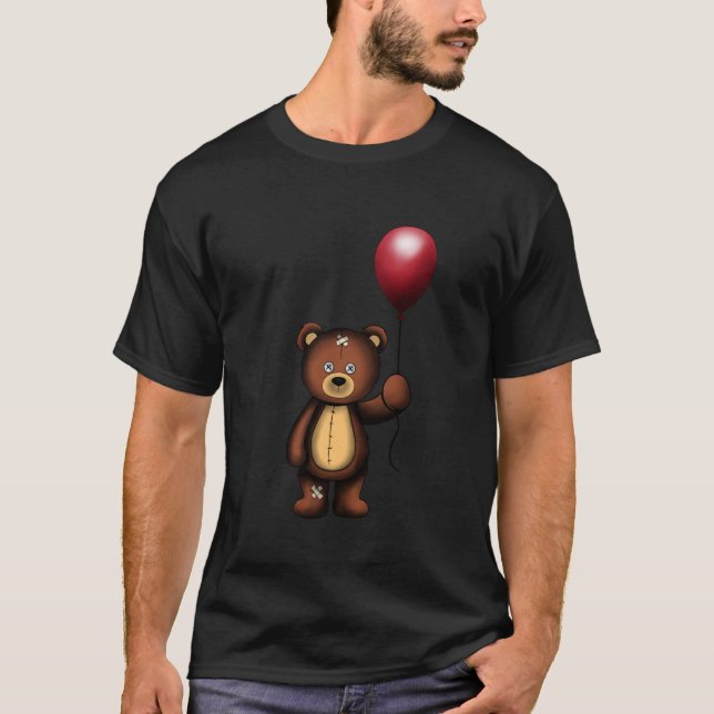 Camiseta Ursinho com Design de Impressão de Balão Vermelho  (Frente)