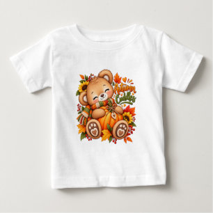Camiseta Ursinho de Abraço de Outono Abóbora Bebê e Criança