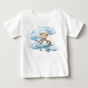 Camiseta Ursinho de Água-Forte Piloto Primeiro Aniversário