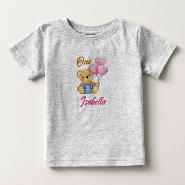 Camiseta Ursinho de Aguarela Primeiro Aniversário do Bebê (Frente)