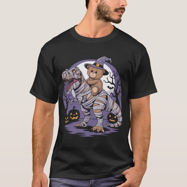 Camiseta Ursinho-de-cabeça cavalgando um tiranossauro rex h (Frente)
