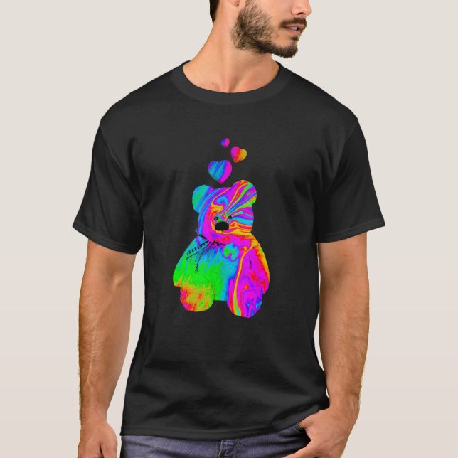 Camiseta Ursinho de cor do urso de pelúcia psicodélico com (Frente)