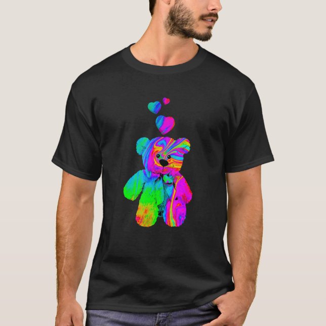 Camiseta Ursinho de cor do urso de pelúcia psicodélico com (Frente)