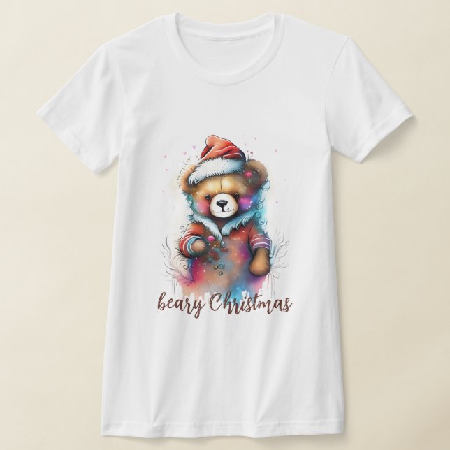 Camiseta Ursinho de Natal com o Natal do Beary Santa Hat (Postura )