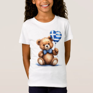 Camiseta ursinho de peluche e balão com a bandeira grega.