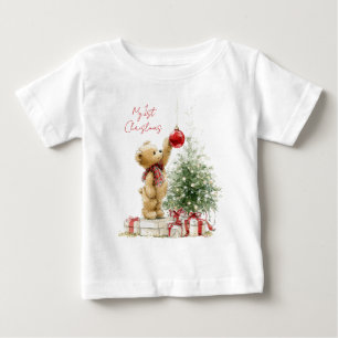 Camiseta Ursinho de Pelúcia Primeiro Natal do Bebê