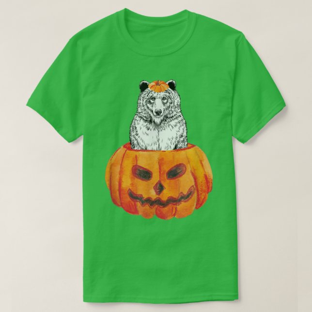 Camiseta Ursinho Feliz de Halloween Pumpkin Woodland Anim (Frente do Design)