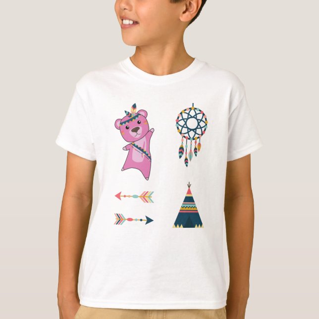 Camiseta Ursinho Rosa-Rosa-Urso Indiano (Frente)