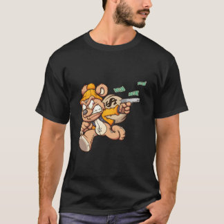 Camiseta ursinho roubando um grande saco de dinheiro