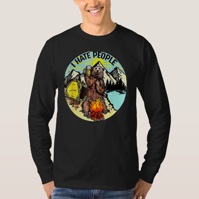 Camiseta Urso Acampando Eu Odeio Pessoas Teen (Frente)