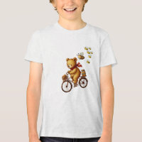 Urso Adorável Andando Bicicleta com Mel e Abelha