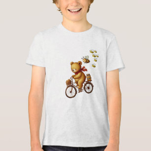 Camiseta Urso Adorável Andando Bicicleta com Mel e Abelha