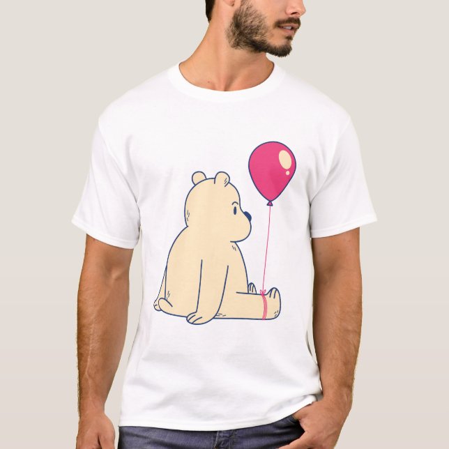 Camiseta Urso Adorável com Balão Vermelho (Frente)