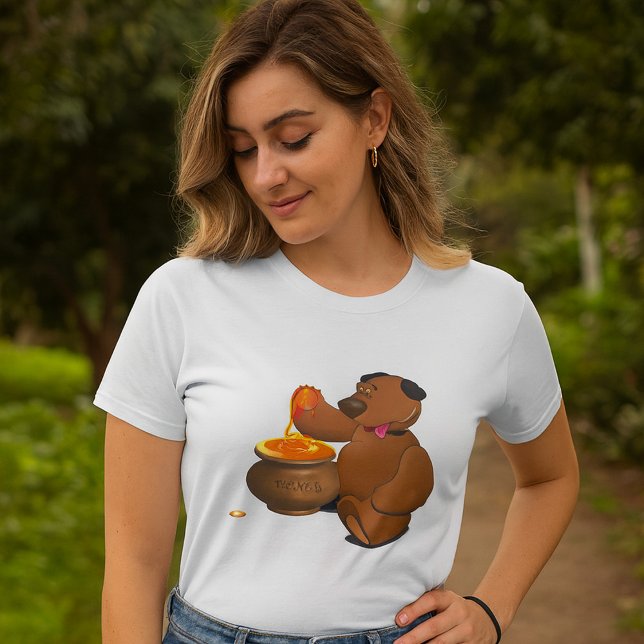 Camiseta Urso Adorável de Amor com Pote de Mel (Criador carregado)