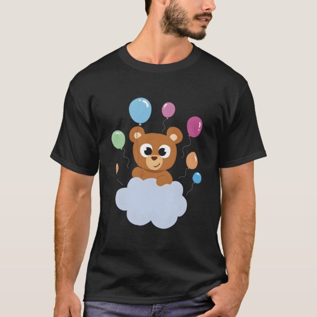 Camiseta Urso Adorável Na Nuvem Para Uma Aparência Aconcheg (Frente)