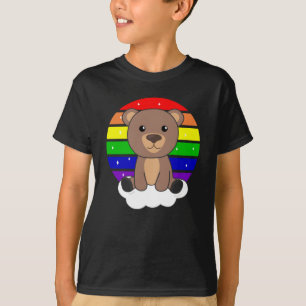 Camiseta Urso Arco-Íris Glitter Kawaii Urso Colorido