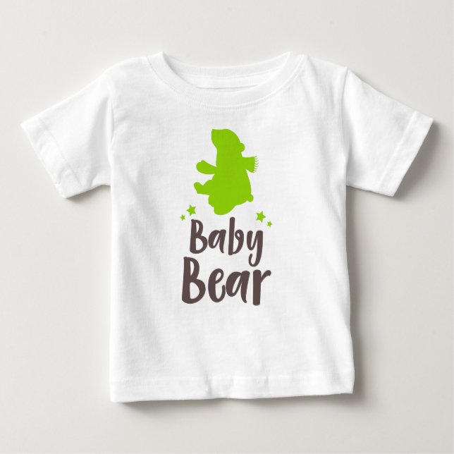 Camiseta Urso Bebê, Cubo Urso, Urso Bonito, Estrelas - Verd (Frente)