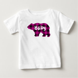 Camiseta Urso Bebê - xadrez rosa e preta