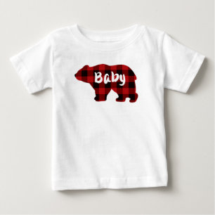 Camiseta Urso bebê - xadrez vermelha e preta