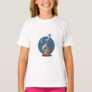 Camiseta Urso Bebendo Cacau Sob a Luz da Lua Crianças