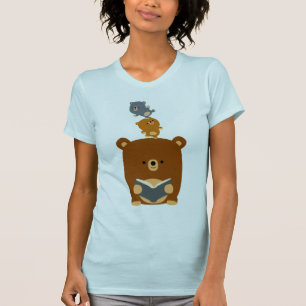 Camiseta Urso bonito da leitura dos desenhos animados e