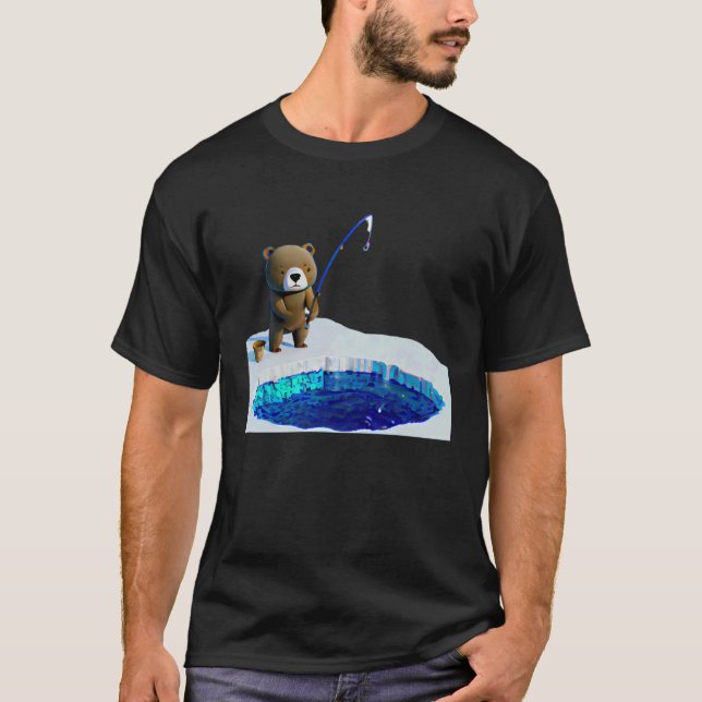 Camiseta Urso Bonito Pescando no Gelo (Frente)
