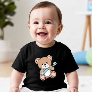 Camiseta Urso Bonito Segurando Teia De Escova De Dente