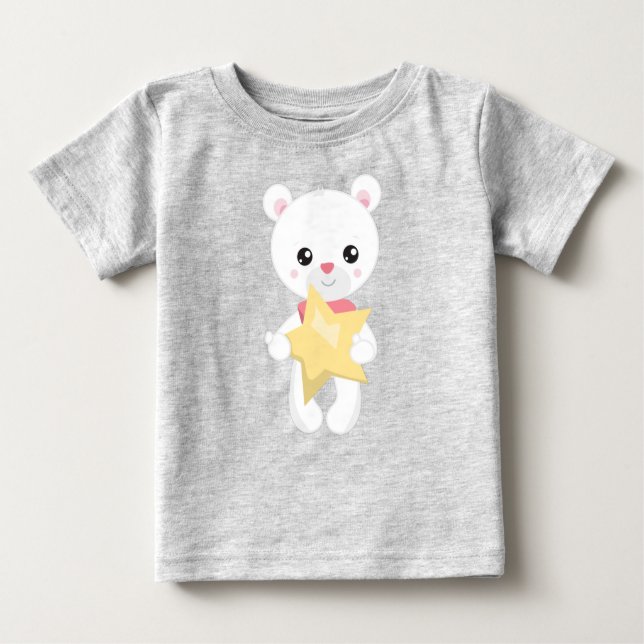 Camiseta Urso Bonito, Urso Branco, Urso Teddy, Urso Bebê, E (Frente)