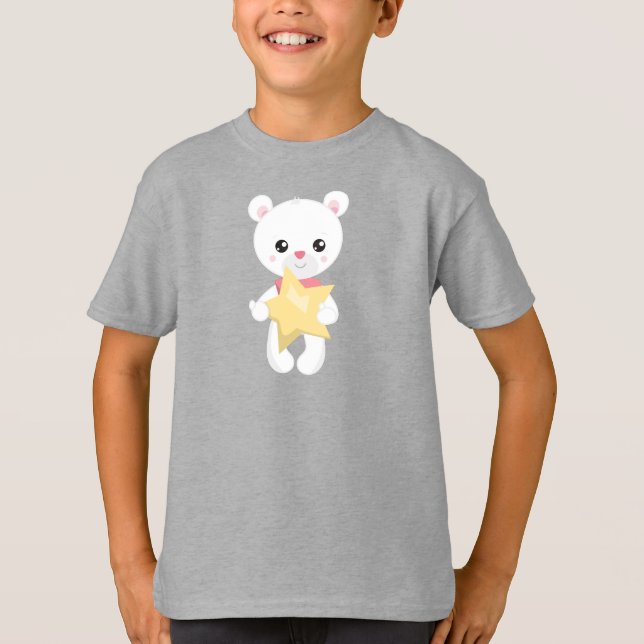 Camiseta Urso Bonito, Urso Branco, Urso Teddy, Urso Bebê, E (Frente)