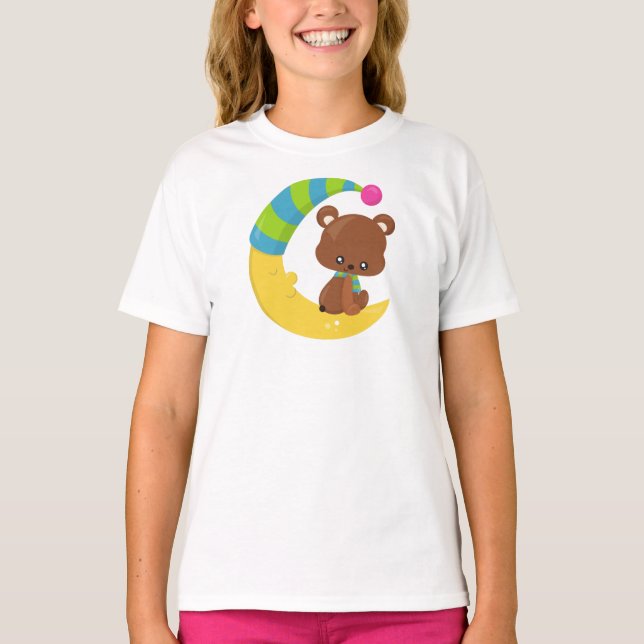 Camiseta Urso Bonito, Urso Na Lua, Urso Com Scarf (Frente)